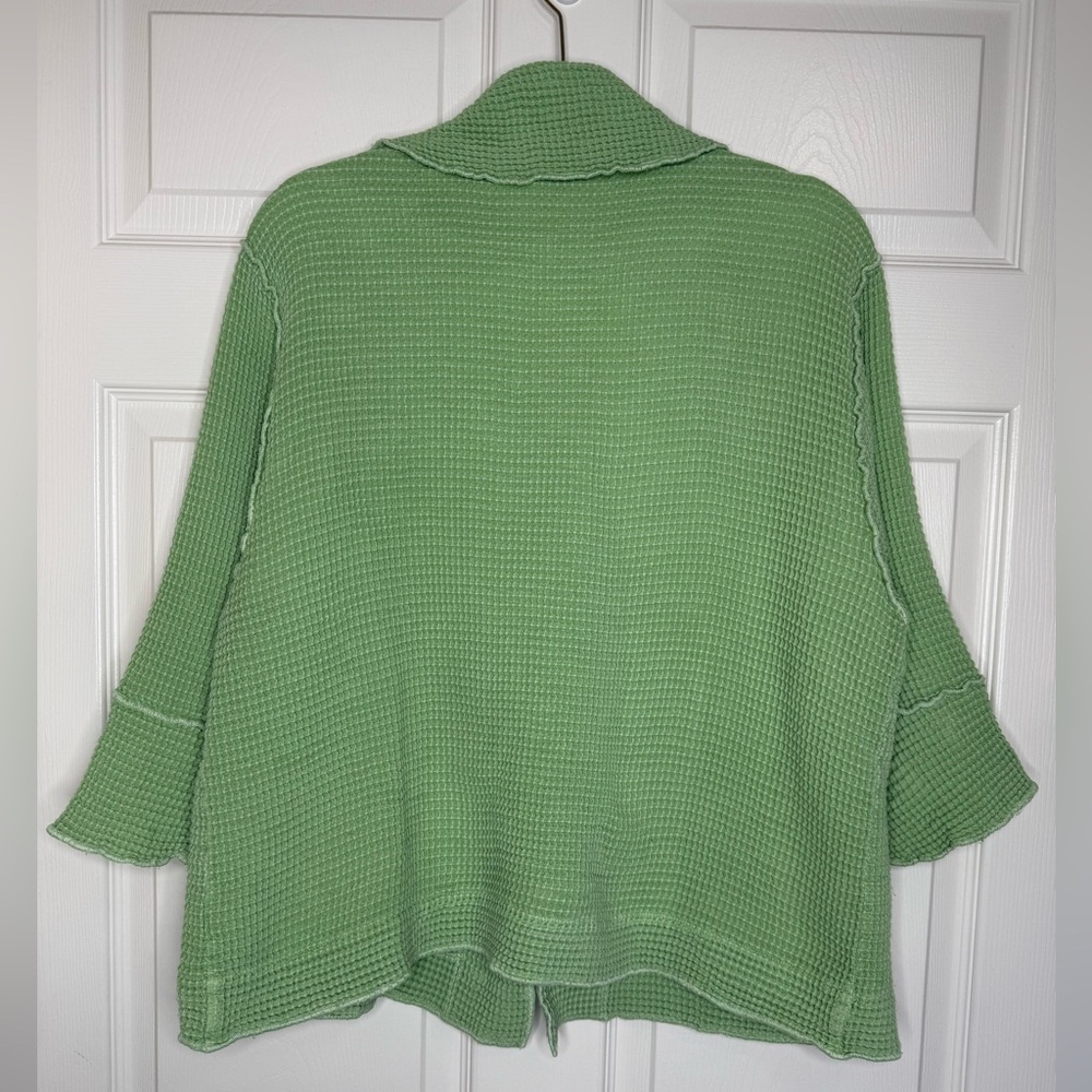FOCUS Waffle Knit Button Jacket Pistachio Green Size L 100% Cotton Textured - Picture 3 of 11
